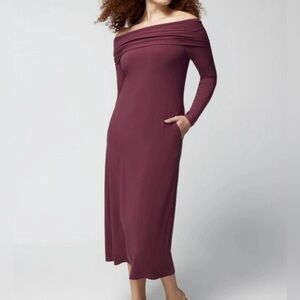 Soma Matte Jersey Midi Bra Dress In Cabernet Off The Shoulder Women’s Sz M NWT
